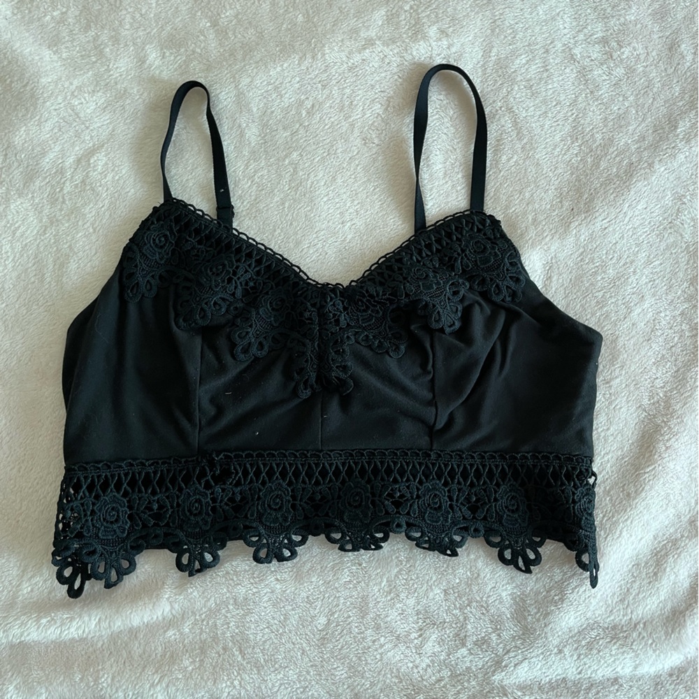 Black Lace Tank Crop Tip Adjustable Straps MUDD Kohls Bra Top